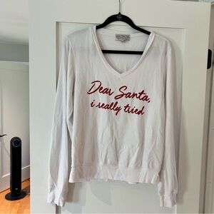 Wildfox White V-Neck Sweatshirt with Red Script Graphic